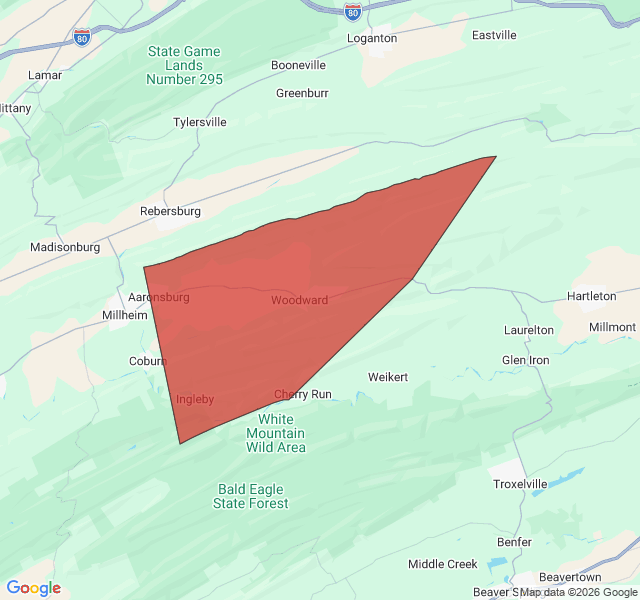 Map of septic coverage in Aaronsburg, PA