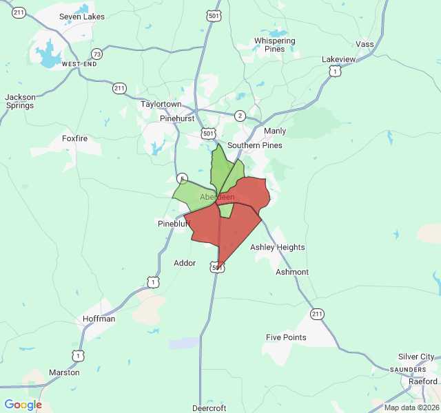 Map of septic coverage in Aberdeen, NC