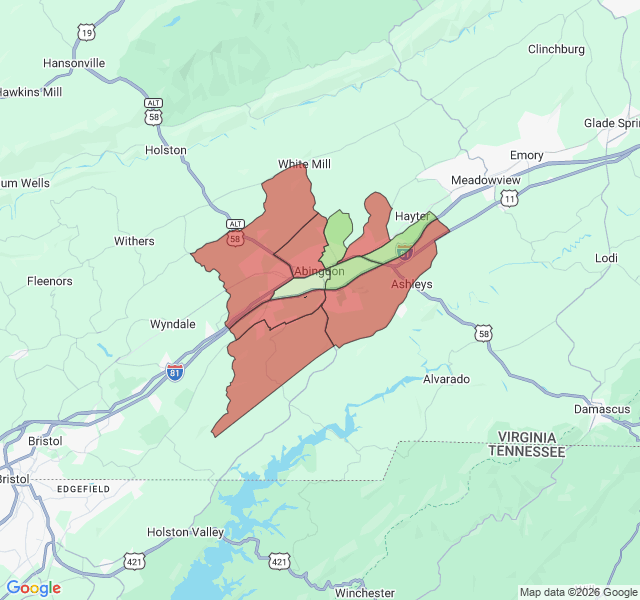 Map of septic coverage in Abingdon, VA