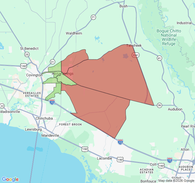 Map of septic coverage in Abita Springs, LA
