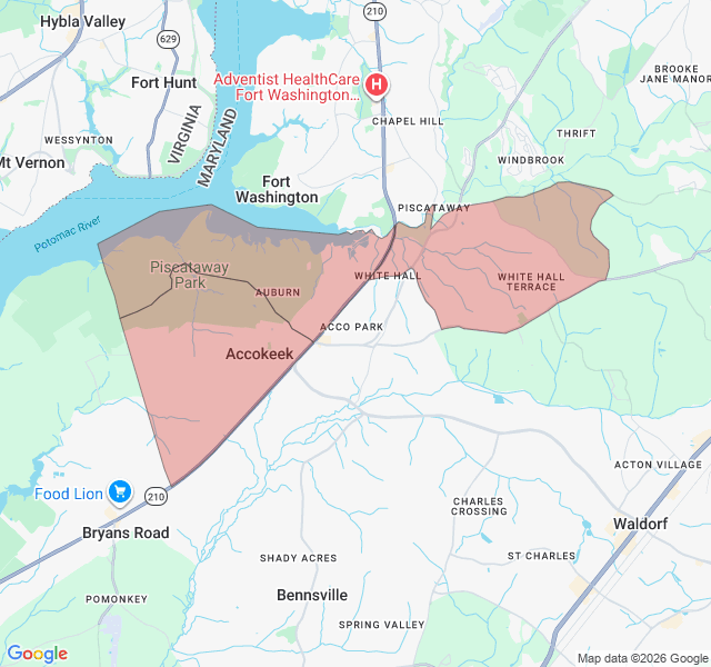 Map of septic coverage in Accokeek, MD