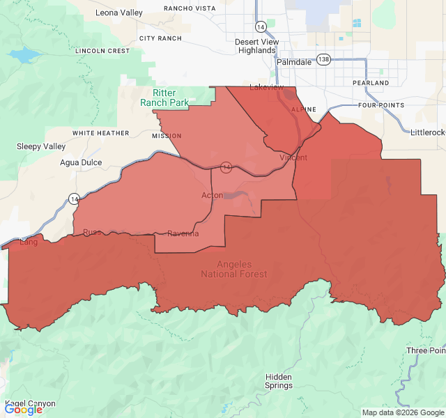 Map of septic coverage in Acton, CA