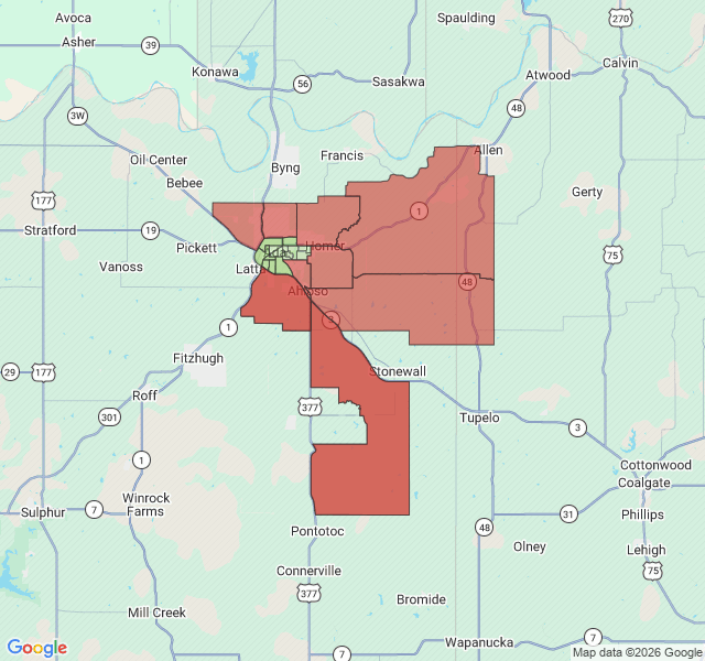 Map of septic coverage in Ada, OK