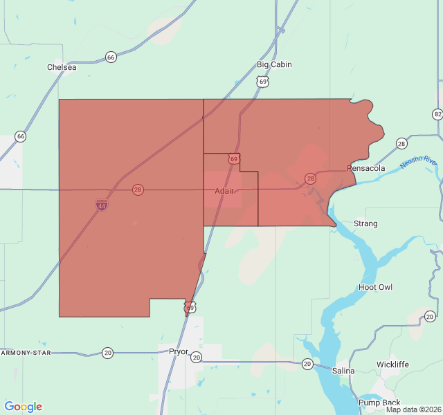 Map of septic coverage in Adair, OK