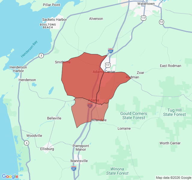 Map of septic coverage in Adams, NY