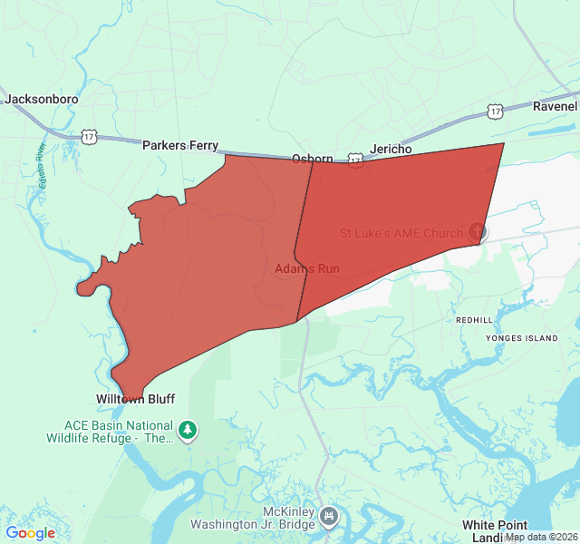 Map of septic coverage in Adams Run, SC