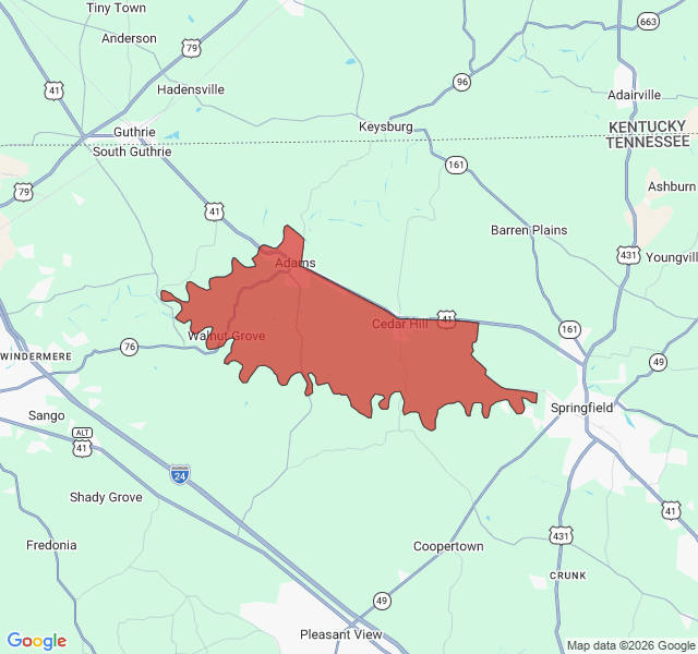 Map of septic coverage in Adams, TN