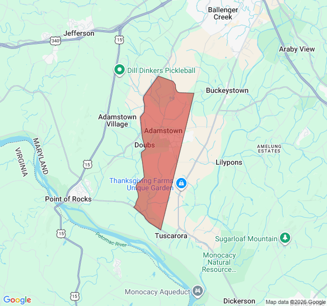 Map of septic coverage in Adamstown, MD