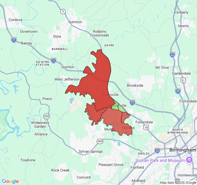 Map of septic coverage in Adamsville, AL