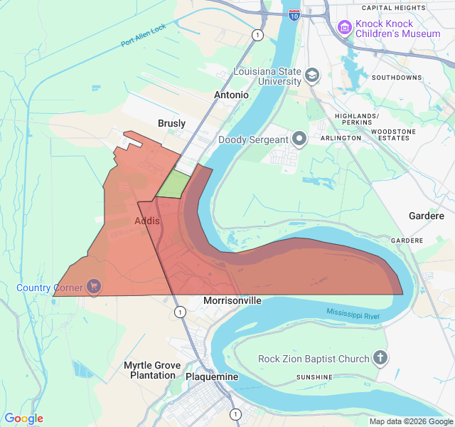 Map of septic coverage in Addis, LA