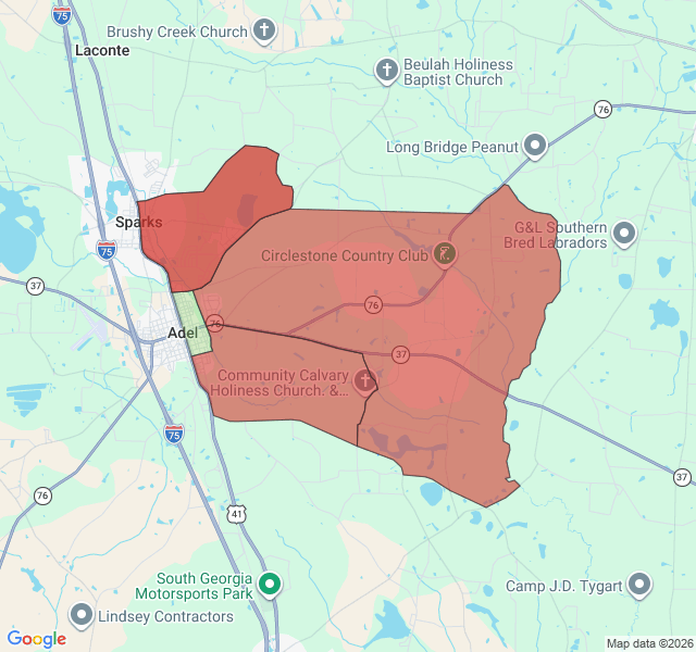 Map of septic coverage in Adel, GA