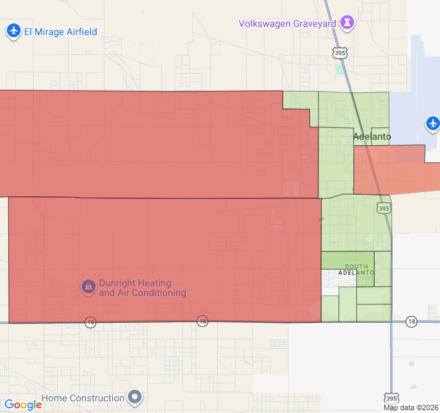 Map of septic coverage in Adelanto, CA