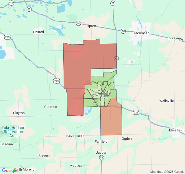 Map of septic coverage in Adrian, MI