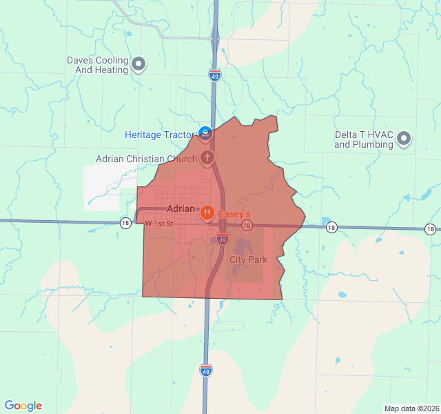 Map of septic coverage in Adrian, MO