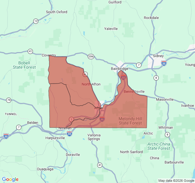 Map of septic coverage in Afton, NY