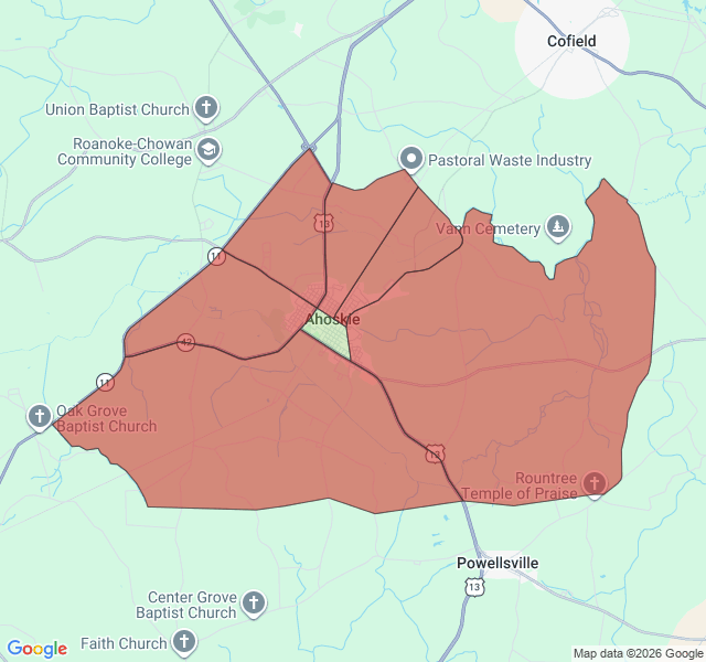 Map of septic coverage in Ahoskie, NC