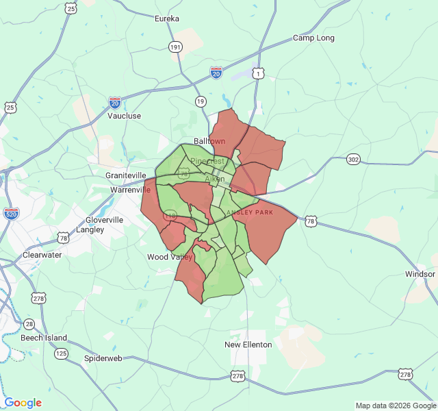 Map of septic coverage in Aiken, SC