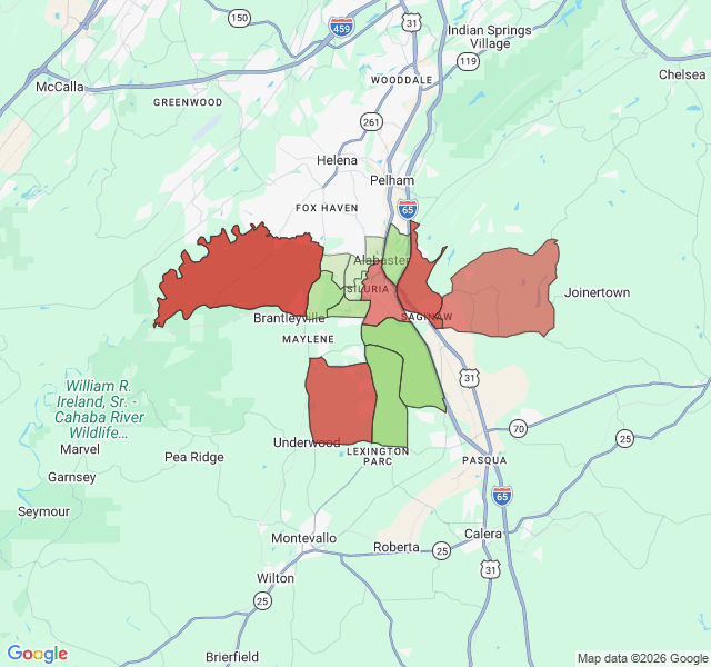 Map of septic coverage in Alabaster, AL
