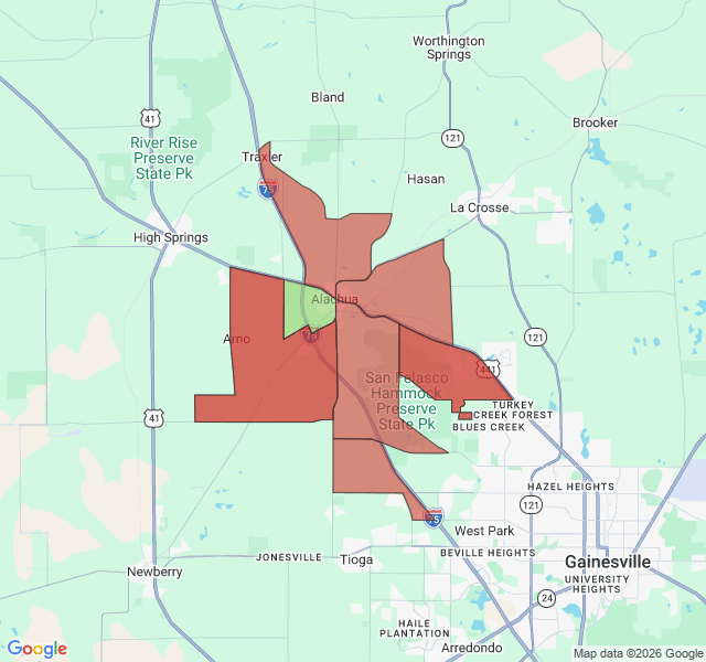 Map of septic coverage in Alachua, FL
