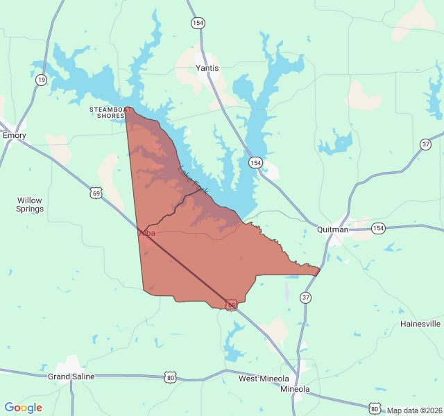 Map of septic coverage in Alba, TX