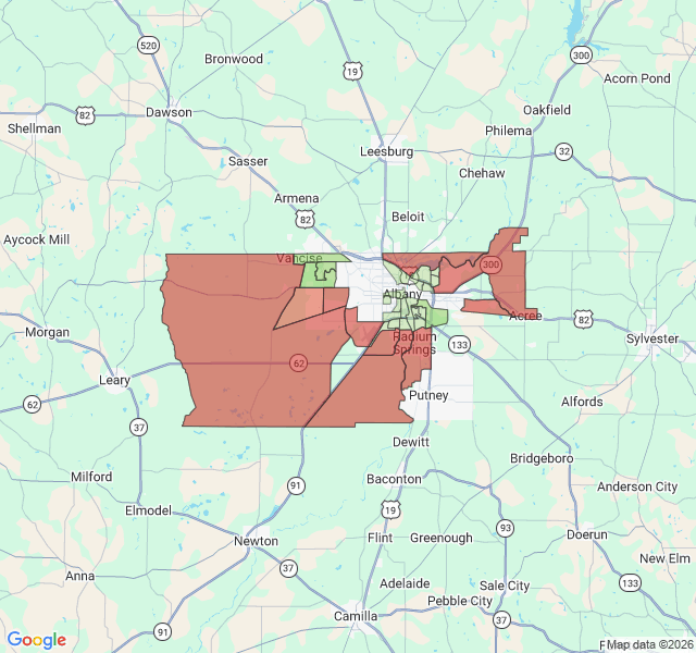Map of septic coverage in Albany, GA