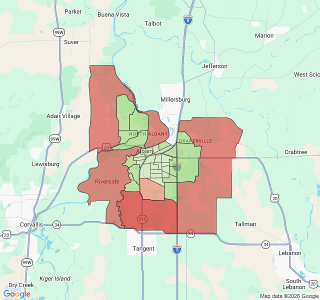 Map of septic coverage in Albany, OR
