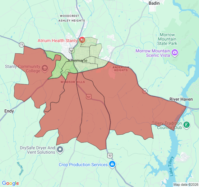 Map of septic coverage in Albemarle, NC