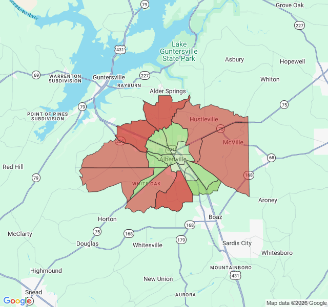 Map of septic coverage in Albertville, AL