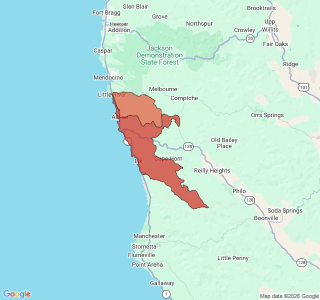 Map of septic coverage in Albion, CA