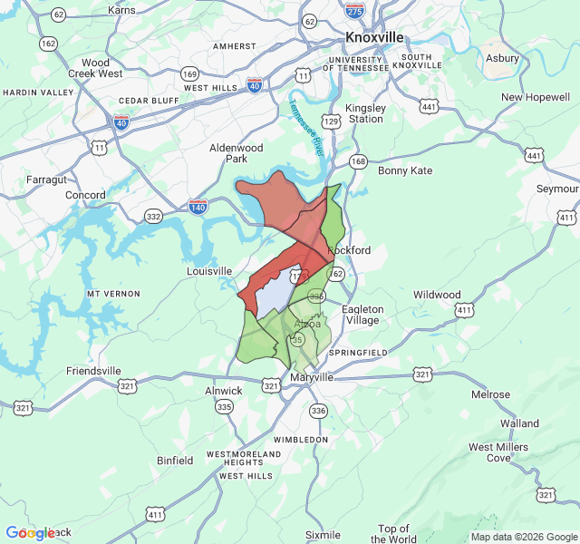 Map of septic coverage in Alcoa, TN
