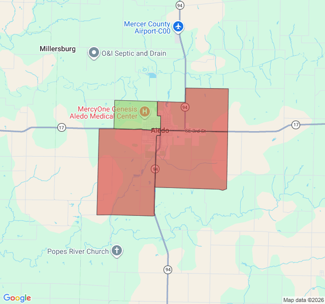 Map of septic coverage in Aledo, IL
