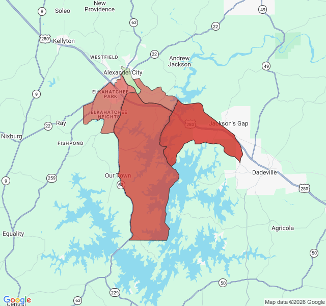 Map of septic coverage in Alexander City, AL
