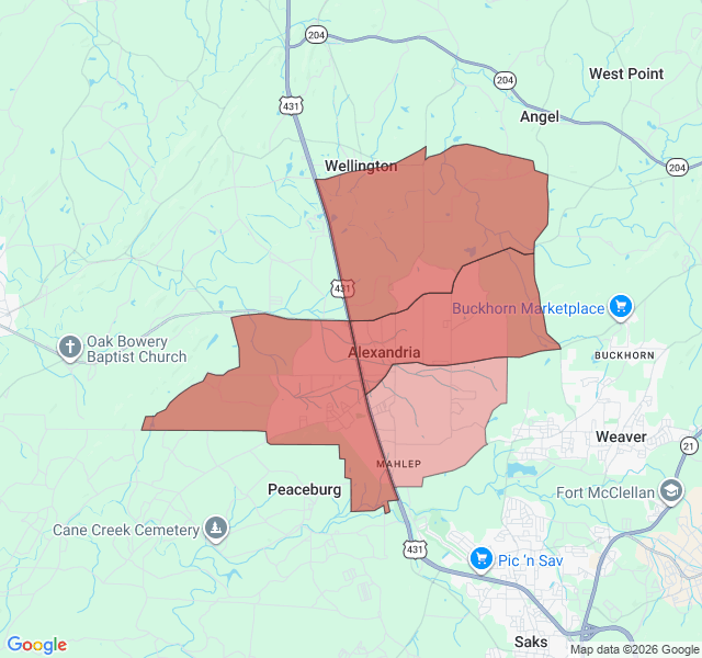 Map of septic coverage in Alexandria, AL