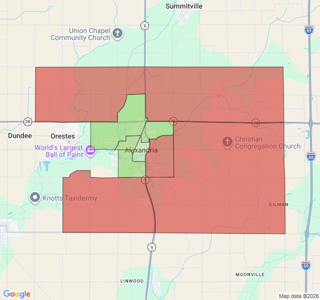Map of septic coverage in Alexandria, IN