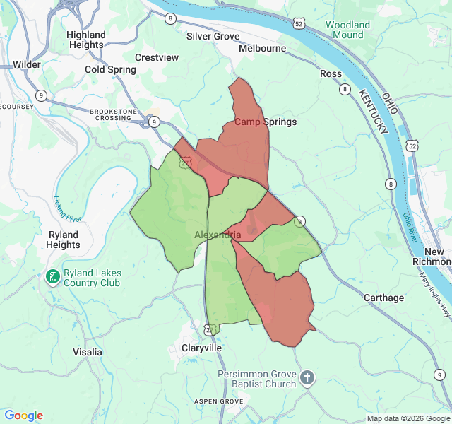 Map of septic coverage in Alexandria, KY