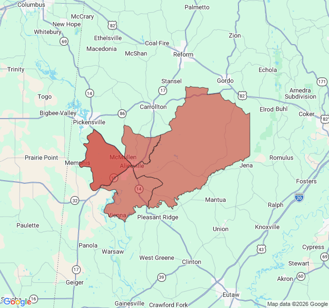 Map of septic coverage in Aliceville, AL
