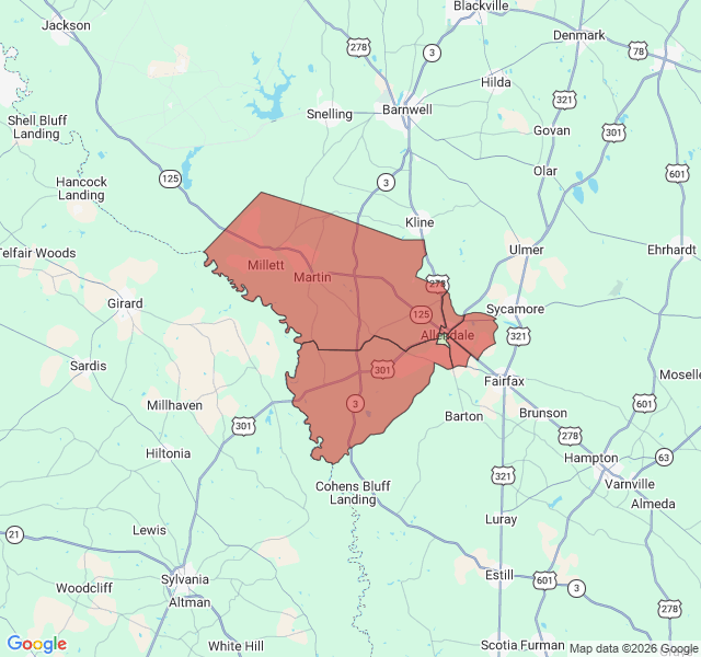 Map of septic coverage in Allendale, SC