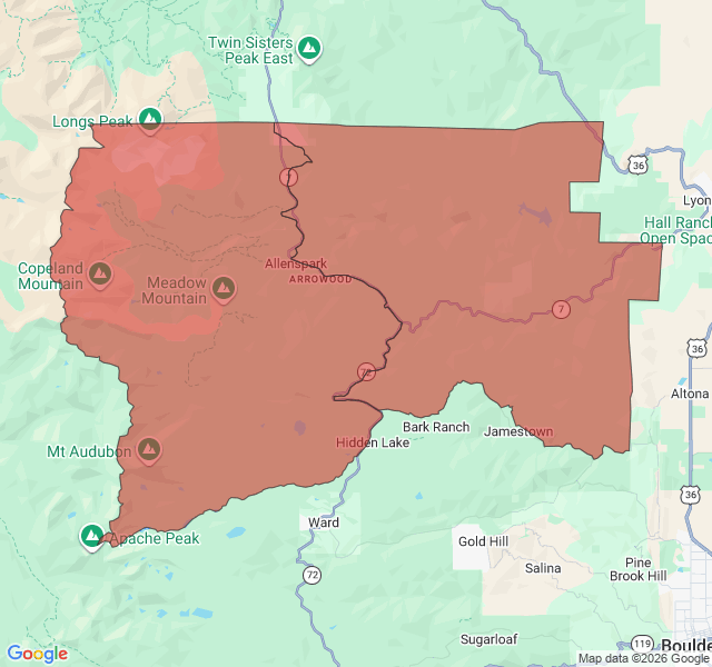 Map of septic coverage in Allenspark, CO