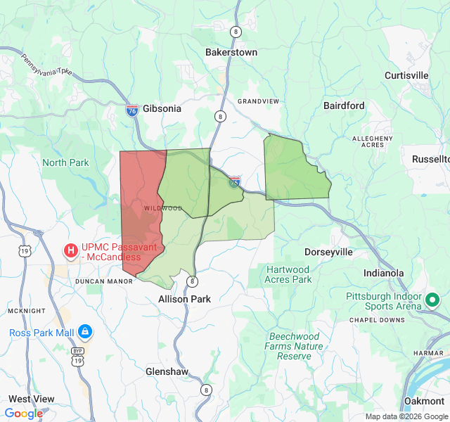 Map of septic coverage in Allison Park, PA