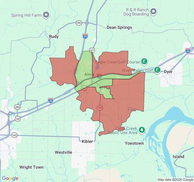 Map of septic coverage in Alma, AR