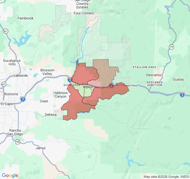 Map of septic coverage in Alpine, CA