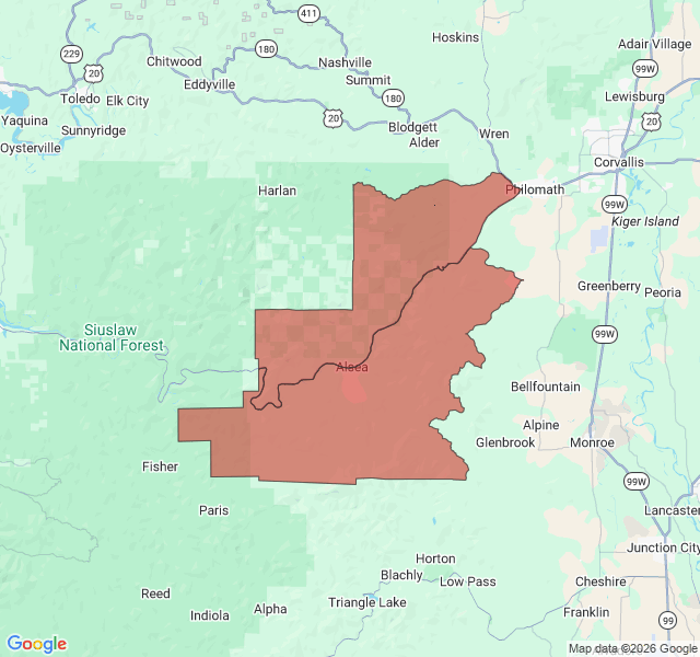 Map of septic coverage in Alsea, OR