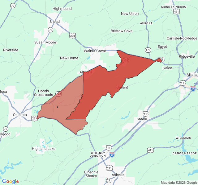 Map of septic coverage in Altoona, AL