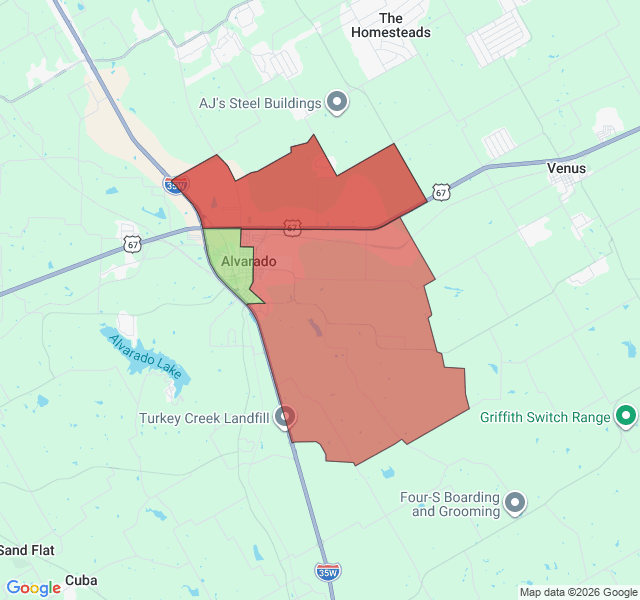 Map of septic coverage in Alvarado, TX
