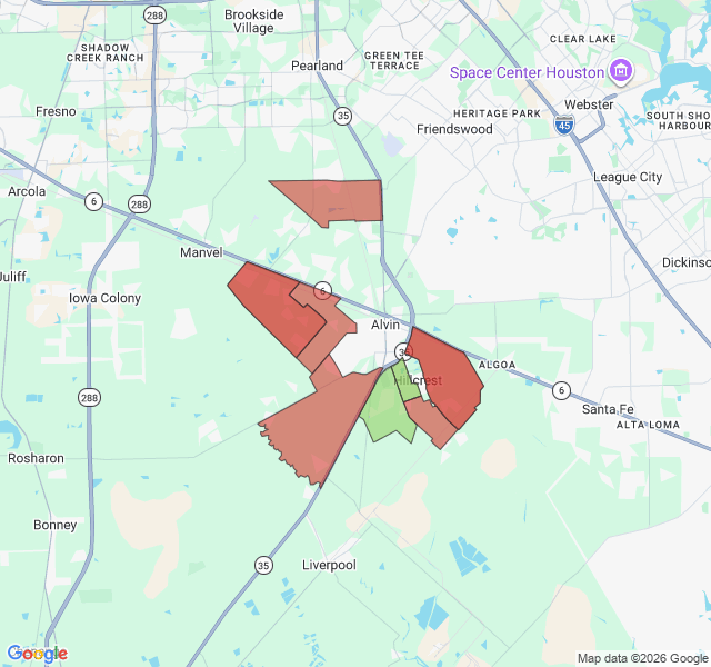 Map of septic coverage in Alvin, TX