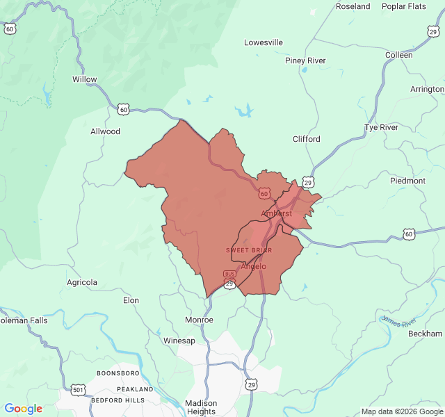 Map of septic coverage in Amherst, VA