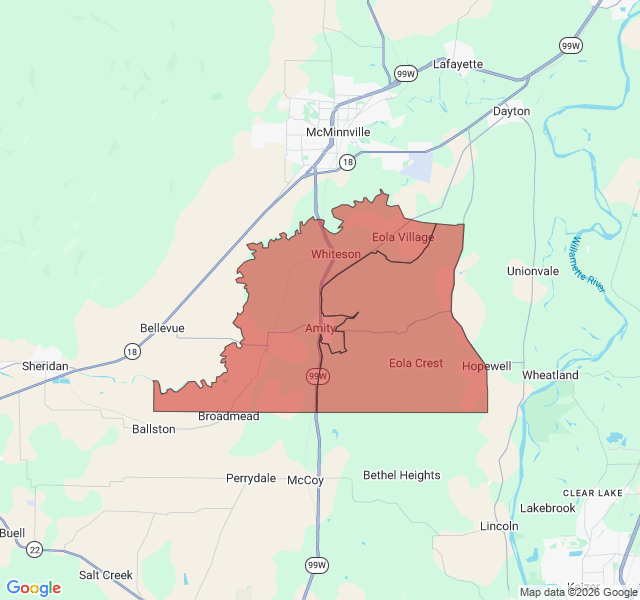 Map of septic coverage in Amity, OR