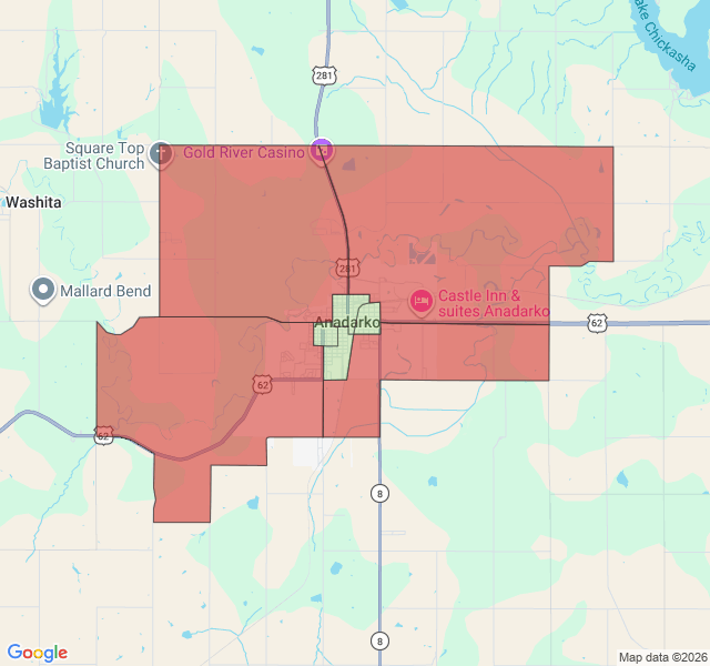 Map of septic coverage in Anadarko, OK