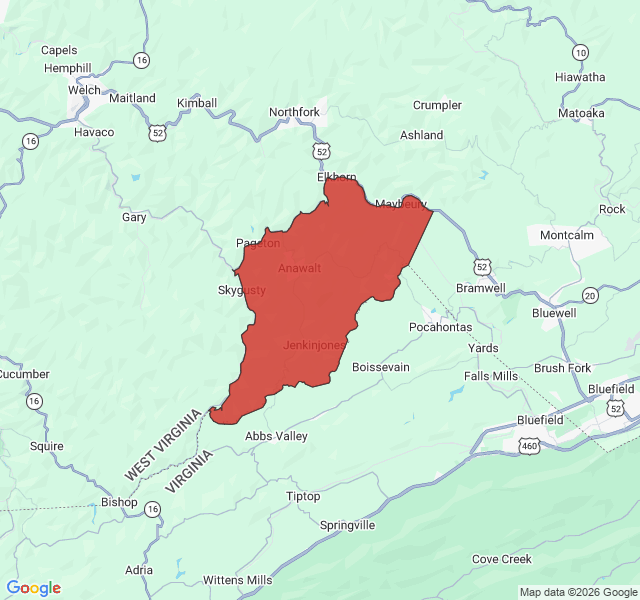 Map of septic coverage in Anawalt, WV