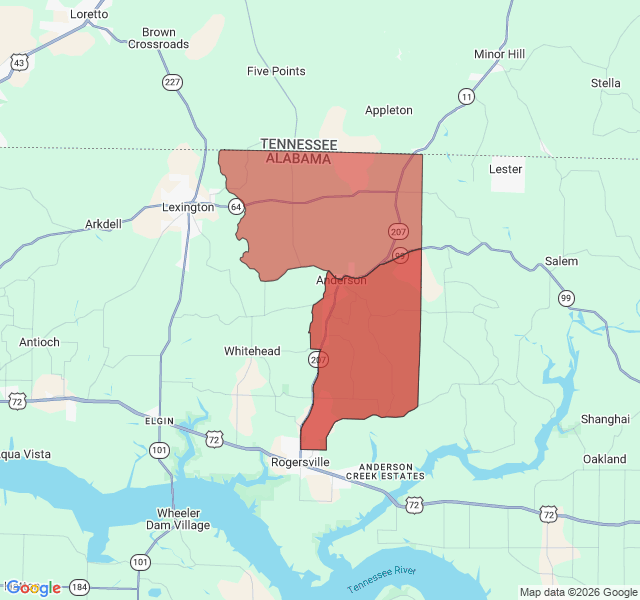 Map of septic coverage in Anderson, AL